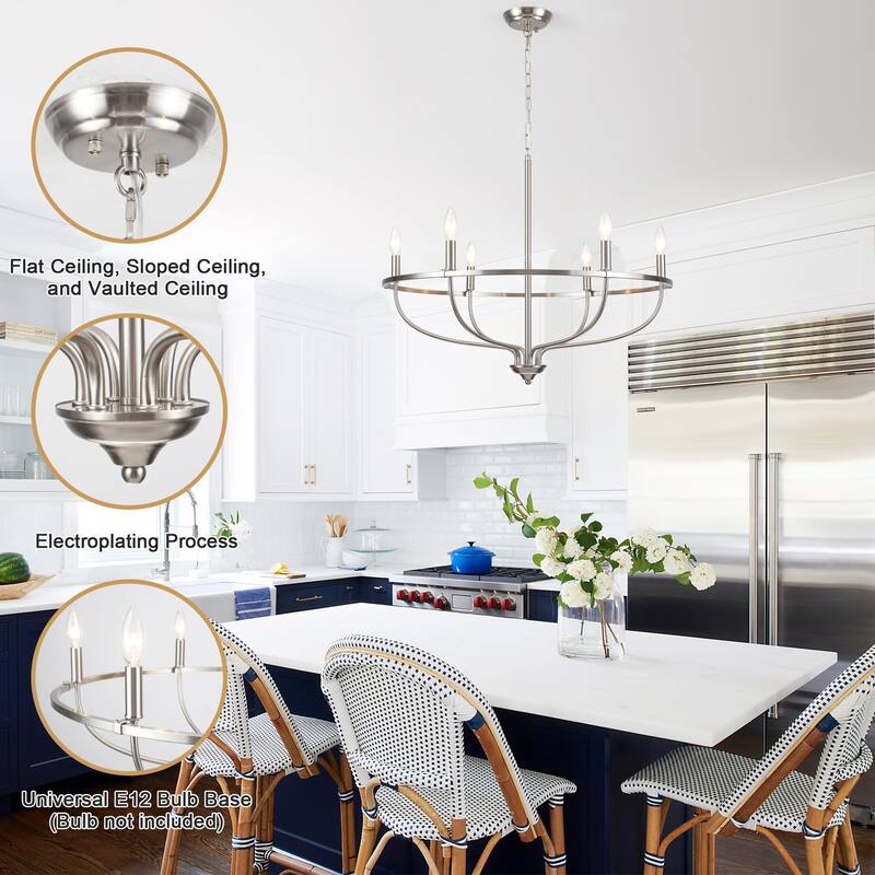 6-Light Circle Candlestick Hanging Linear Chandelier Lighting Island Chandelier Fixture for Kitchen Island