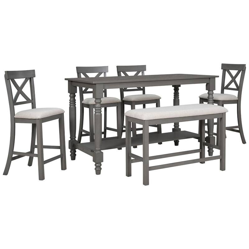 6 PCS Counter Height Dining Table Set with Shelf