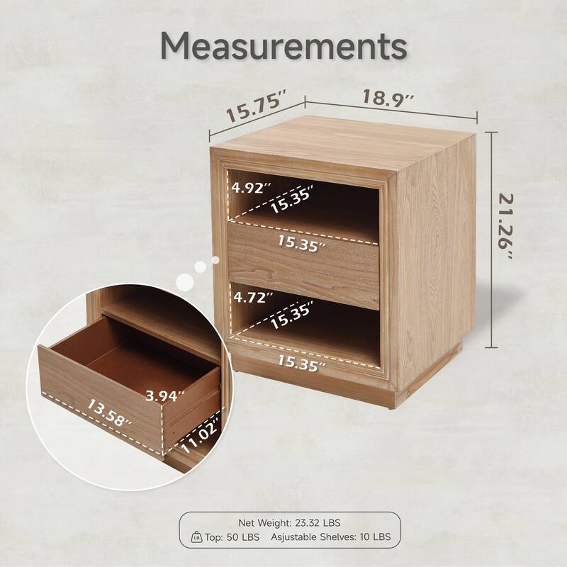 COZAYH Fully Assembled Modern Farmhouse Nightstand with Storage Drawer & 2 Open Shelves