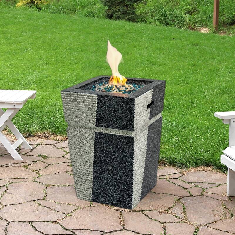 Outdoor Propane Gas Concrete Fire Pit Column 50000 BTU Rain Cover - 29”H