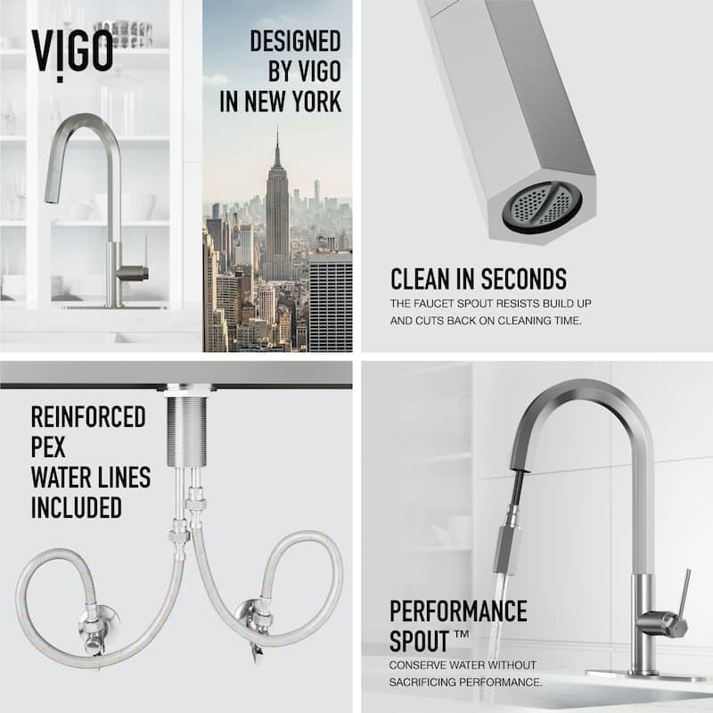 VIGO Hart Hexad 18" H Single Handle Pull-Down Kitchen Faucet
