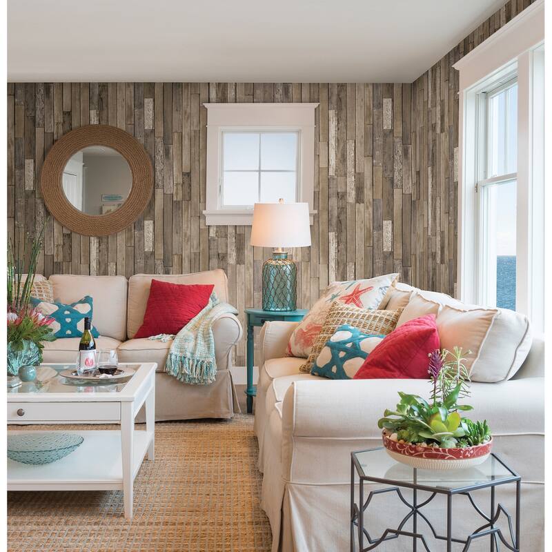 Brewster Barn Board Brown Thin Plank Wallpaper - 20.5 x 396 x 0.025