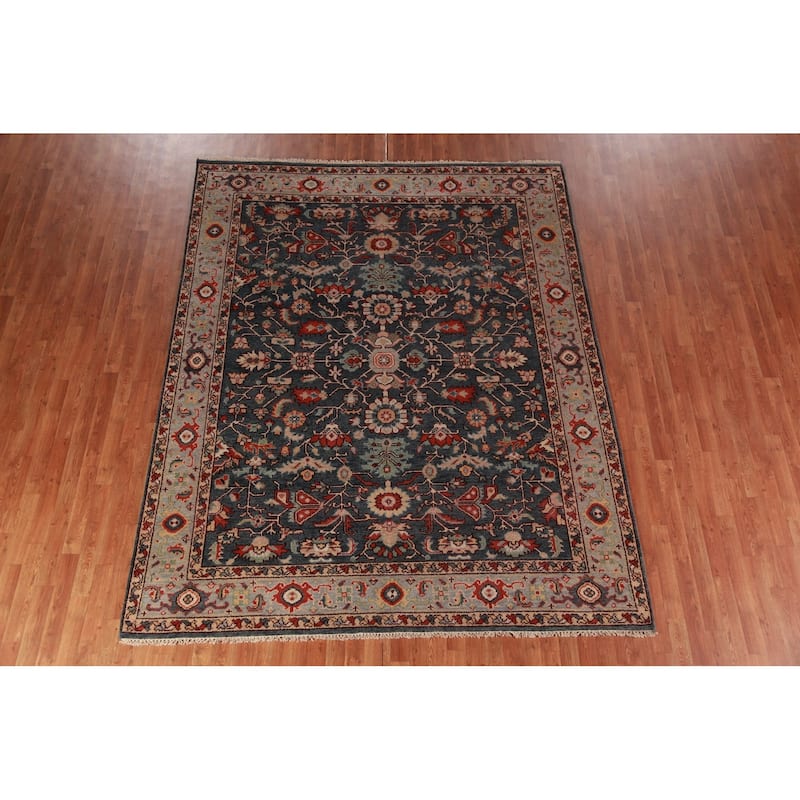 Blue Oushak Indian Area Rug Handmade Wool Carpet - 7'9"x 9'8"