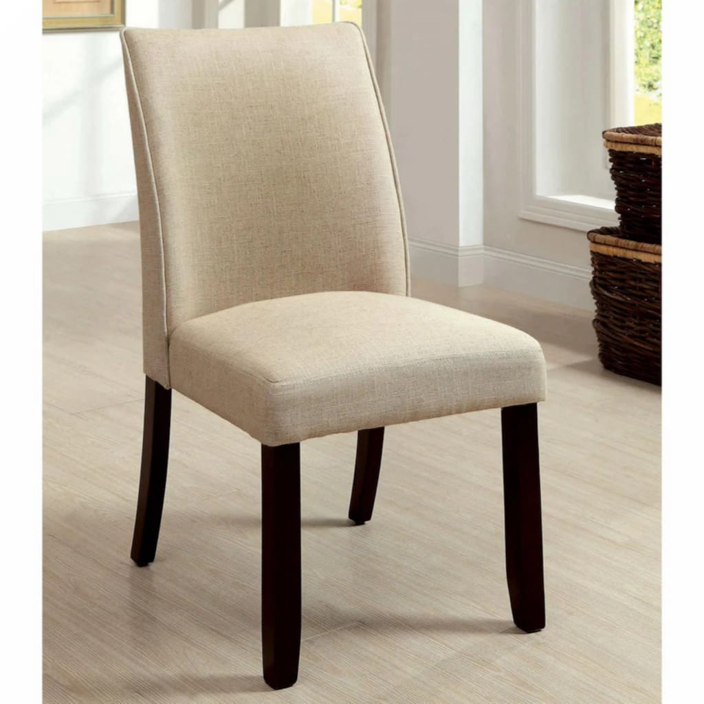 Set of 2 Padded Fabric Side Chairs in Espresso and Ivory