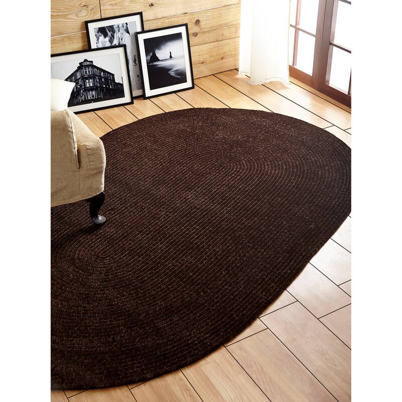 Better Trends Chenille Tweed & Solid Braid 100% Polyester Stain Resistant, Double Sided Reversible Indoor Area Rug - 30" x 50" Oval - Chesnut