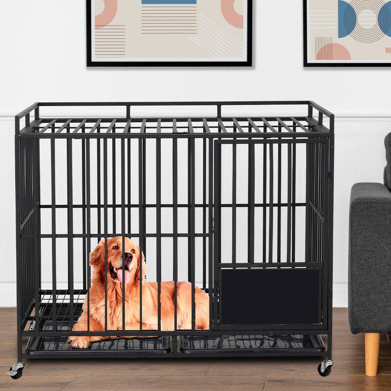 44''W*38''H*29''D Metal Dog Crate with a Removable Tray