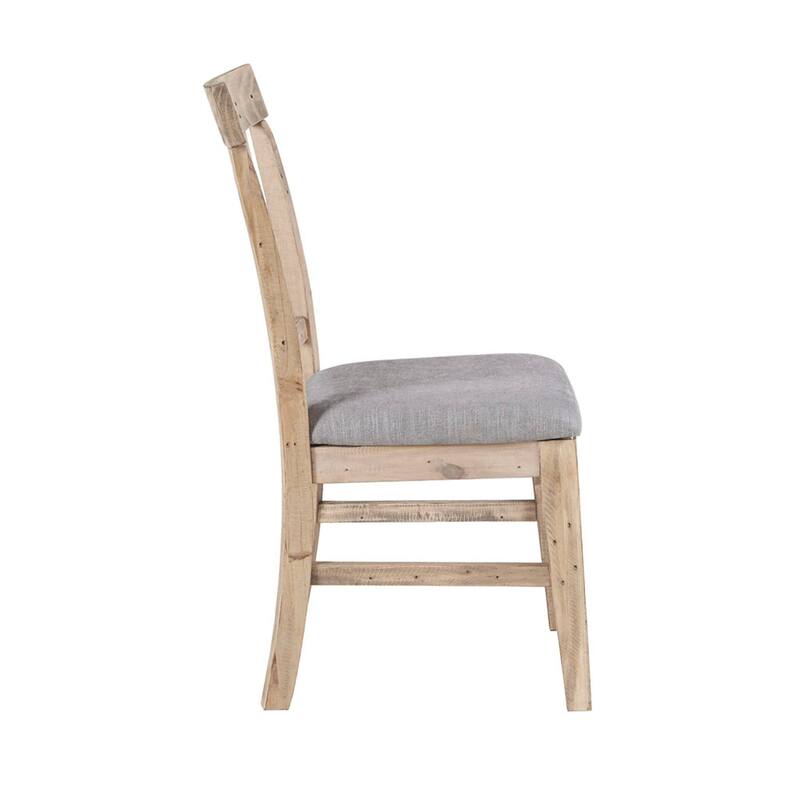 Roomfitters Dining Side Chair (Set of 2), Rustic Solid Pine Wood with Weathered Finish and Gray Upholstered Seat