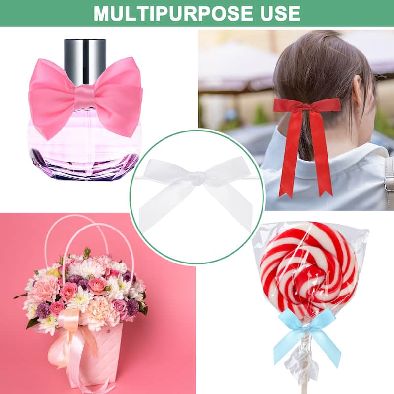 100-Pack Satin Ribbon Twist Tie Bows 2.4x2.8" Bow Twist for Craft