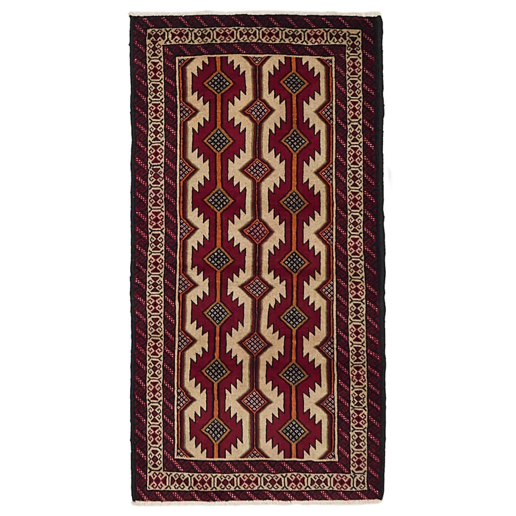 ECARPETGALLERY Hand-knotted Teimani Beige, Red Wool Rug - 3'3 x 6'2