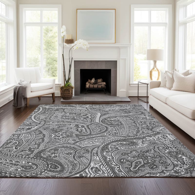 Machine Washable Indoor/ Outdoor Chantille Traditional Paisley Rug - Gray - 5' x 7'6"