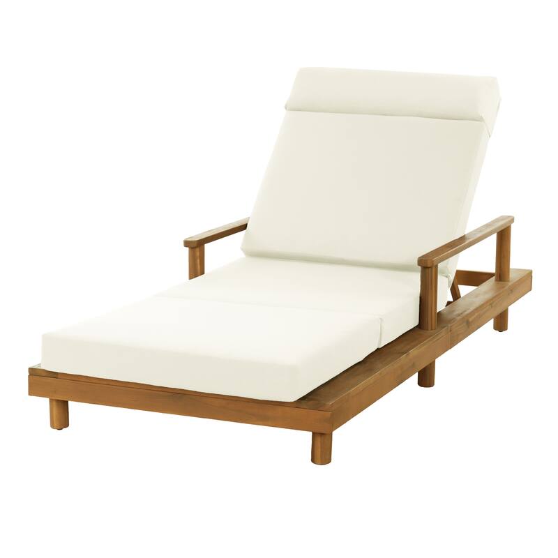 Christopher Knight Home - Modern Indoor/Outdoor Acacia Wood 4-Fold Adjustable Chaise Lounge with Water-Resistant Cushion
