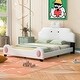 preview thumbnail 2 of 5, Full Size Upholstered Platform Bed with Cute Cartoon Design, Animal Ears Headboard and Paw Footboard, White and Pink