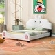 preview thumbnail 2 of 5, Pink+White Upholstered Platform Bed with Cute Cartoon Headboard