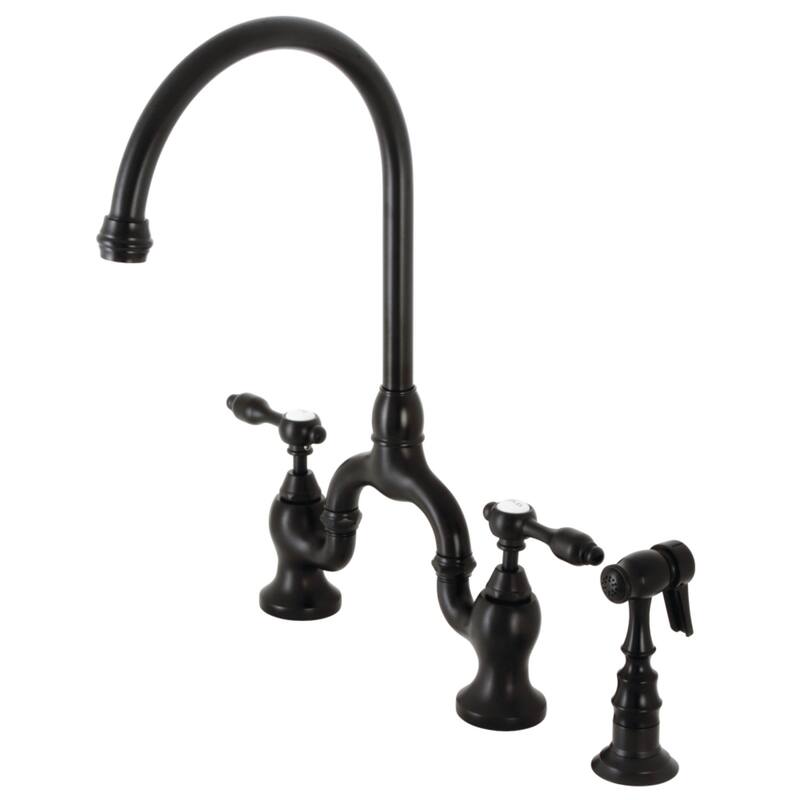 Kingston Brass Tudor Bridge Kitchen Faucet with Brass Sprayer - Matte Black