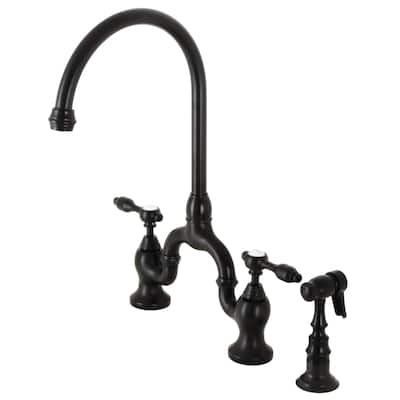 Kingston Brass Tudor Bridge Kitchen Faucet with Brass Sprayer
