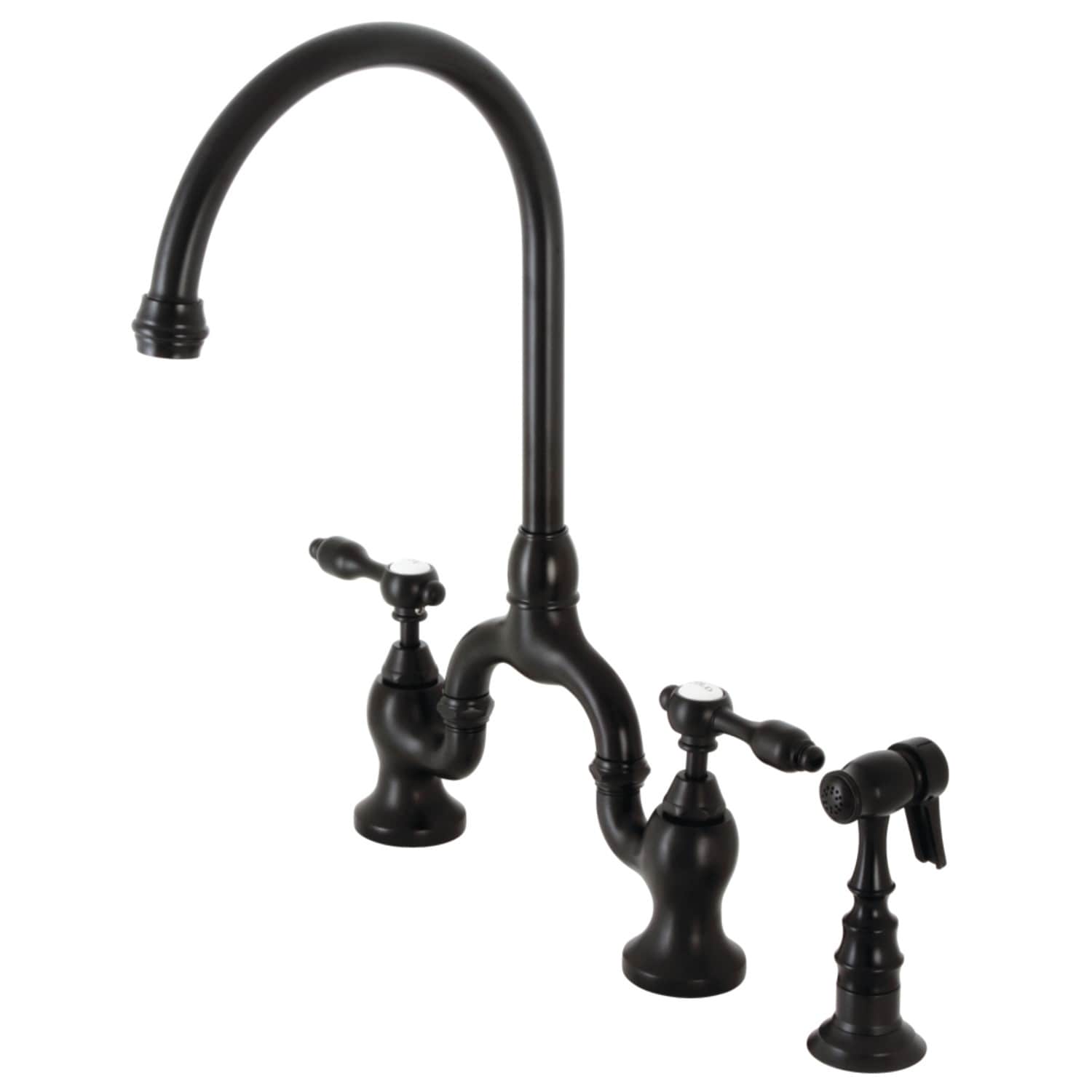 Kingston Brass Tudor Bridge Kitchen Faucet with Brass Sprayer