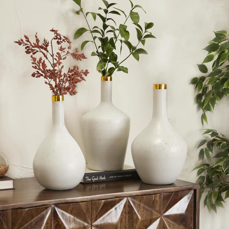 Glass Decorative Vase with Gold Rim - Set of 3 White, Blue or Black - Roche River Decor