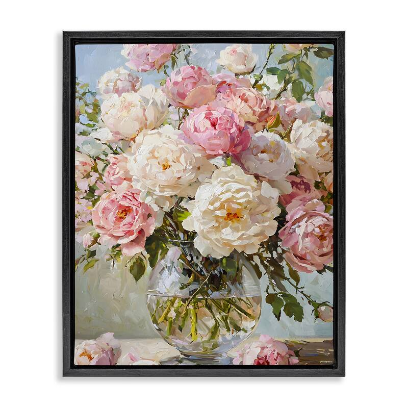 Stupell White & Pink Roses Framed Floater Canvas Wall Art Design By Franklyn Gregory - 25 x 31 - Black