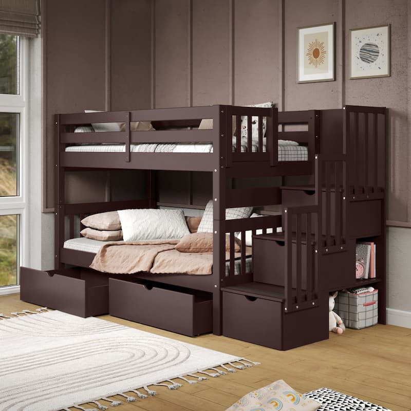 Taylor & Olive Trillium Twin over Twin Stairway Bunk Bed, 2 Drawers