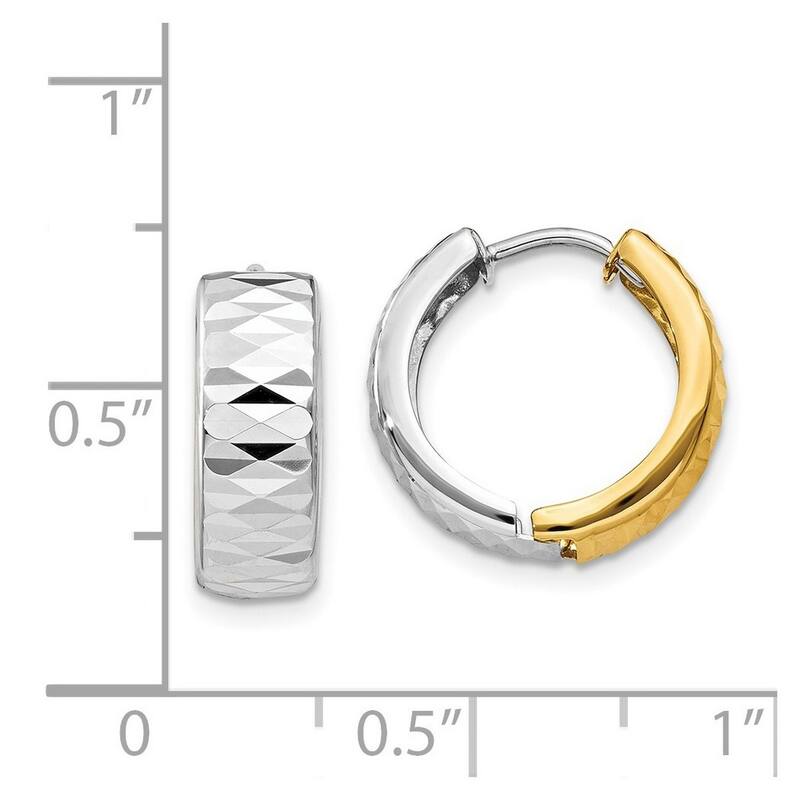 Curata 14k Two Tone Polished Gold 9x14.5mm Reversible Hinged Huggies Hoop Earrings