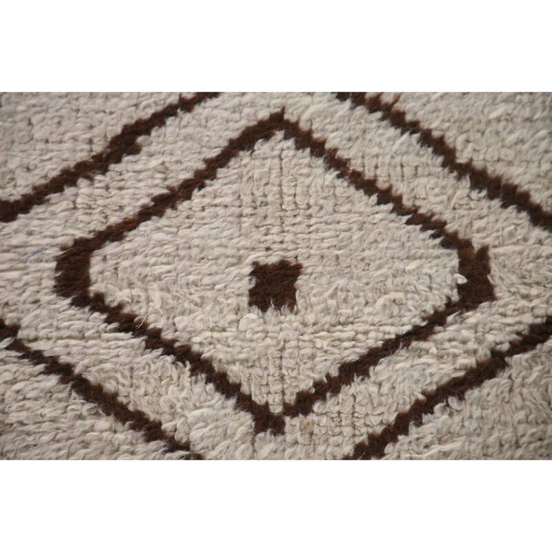 Geometric Beige Anatolian Runner Rug Handmade Wool Carpet - 3'1"x 10'4"