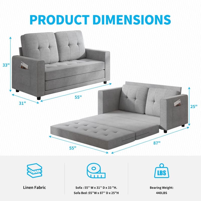 Mixoy Modern 3-in-1 Loveseat Sleeper Sofa,Multi-Function Tri-Fold Out Floor Sofa Bed