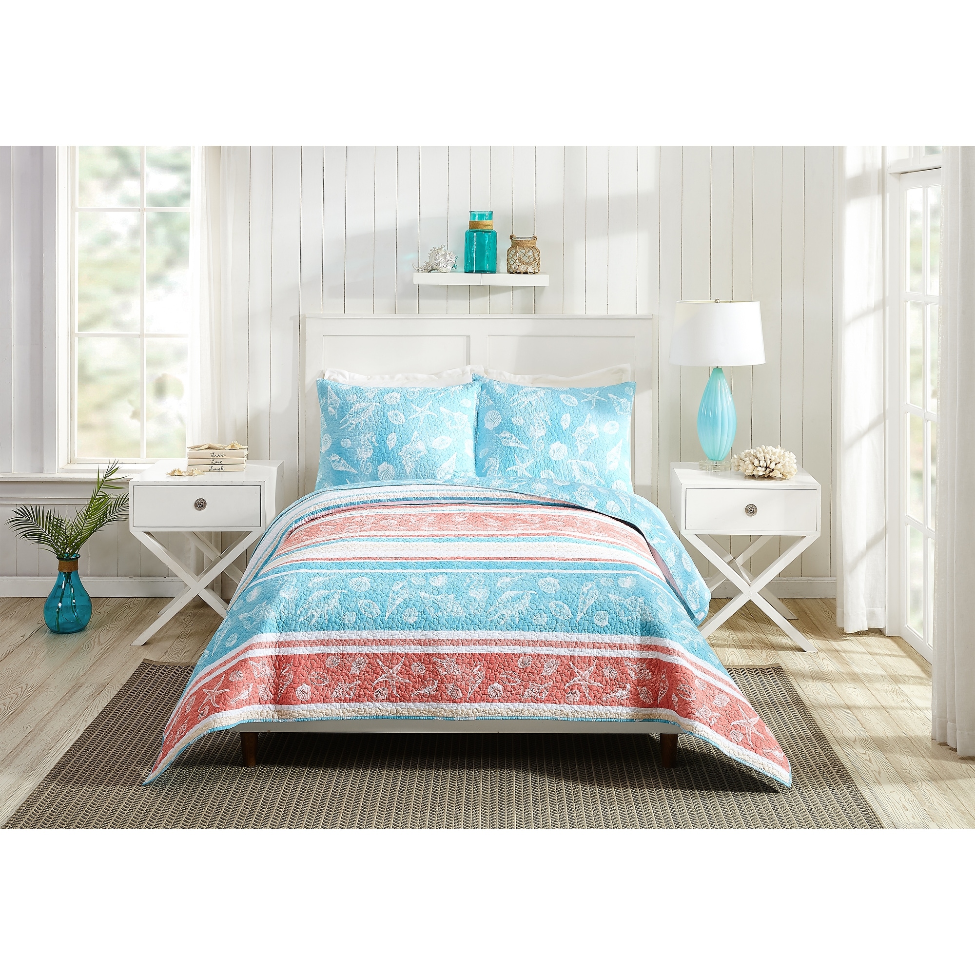 Nautica - Ridgeport Collection - Quilt Set - 100% Cotton, Reversible, All  Season Bedding, Includes Matching Shams, King, Blue