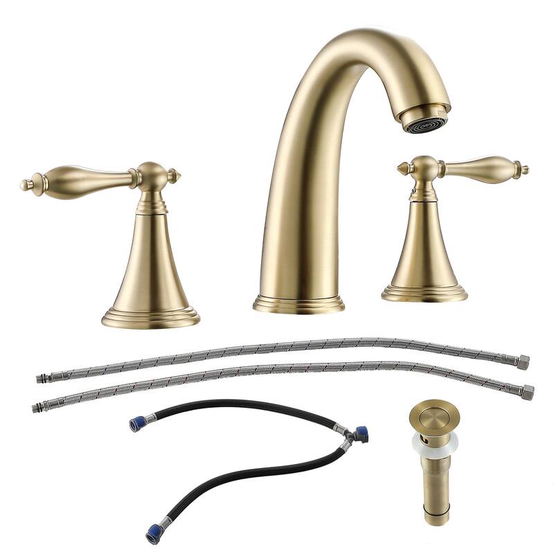 Double Handle 8 in. Widespread Bathroom Faucet 3 Hole Bathroom Sink Faucets Modern Stainless Steel Taps with Drain - Brushed Gold