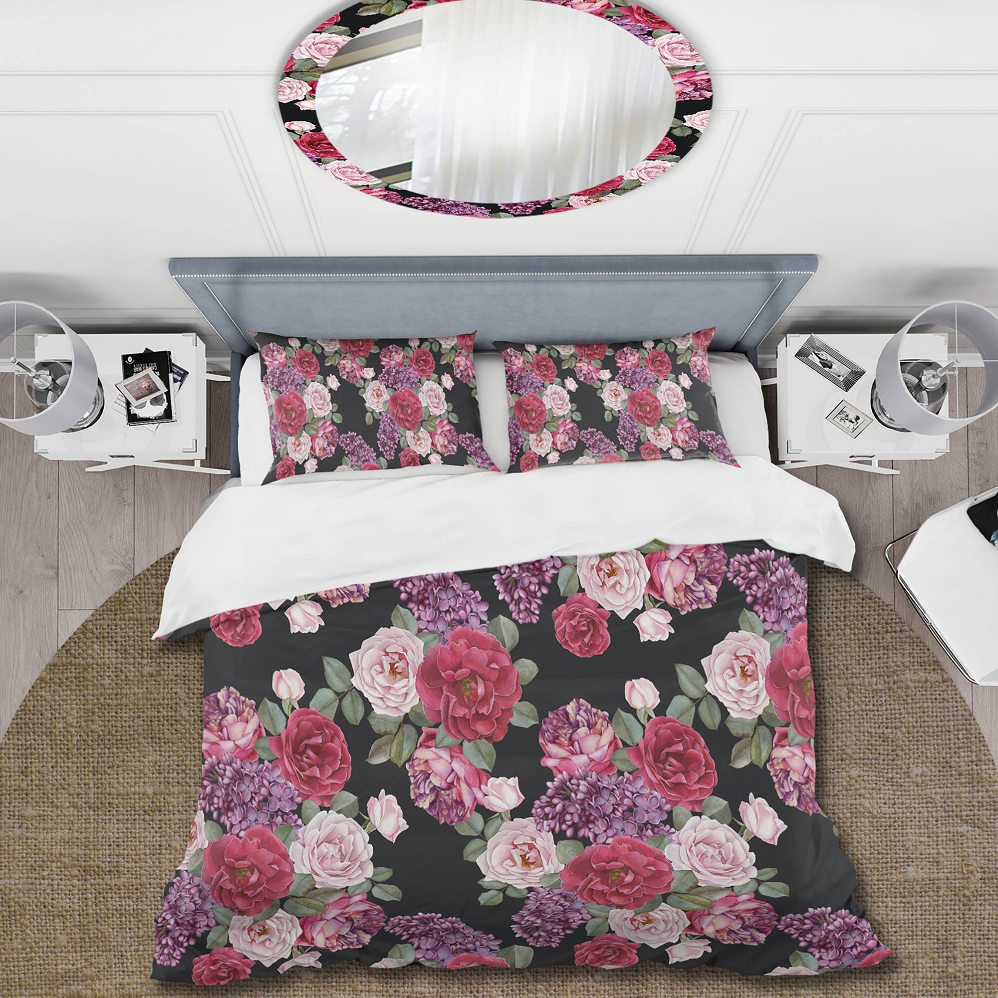 Designart 'Roses And Lilacs Bouquet On Black' Traditional Duvet Cover