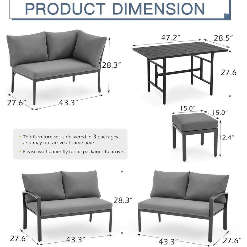 AECOJOY Metal Patio Furniture Set 7 Pieces Modern Outdoor Conversation Set