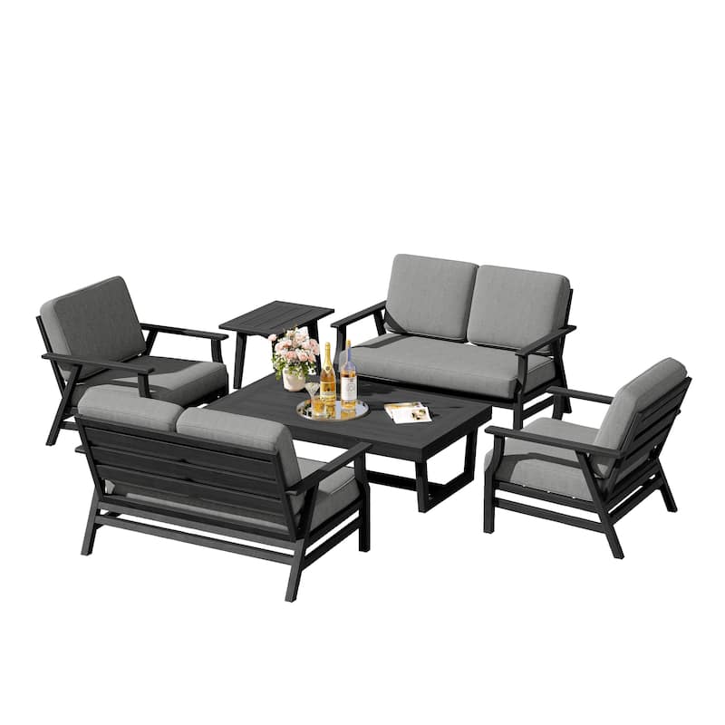 4-Piece Teak Outdoor Conversation Set With 2 Loveseats, Coffee Table & Side Table