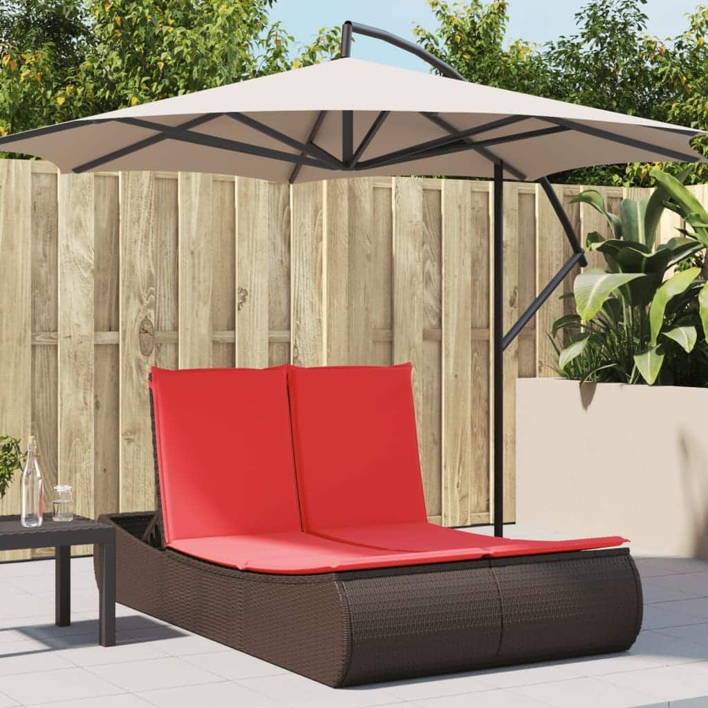 vidaXL Double Sun Lounger with Cushions Poly Rattan - 43.3" x 78.7" x 29.5"
