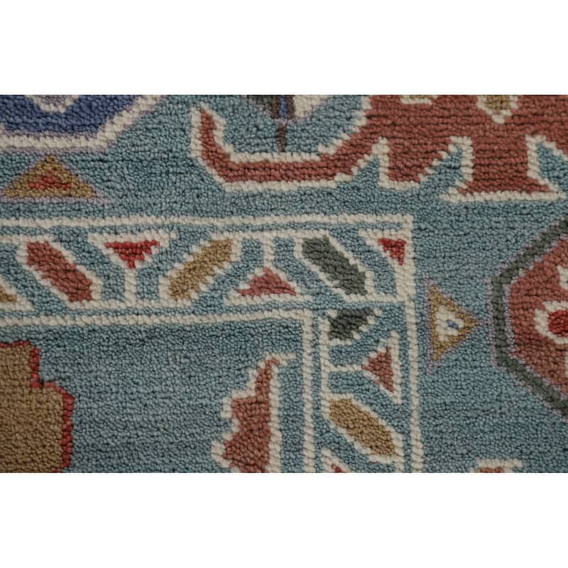Floral Blue Oushak Oriental Area Rug Hand-Knotted Wool Carpet - 8'1"x 9'11"