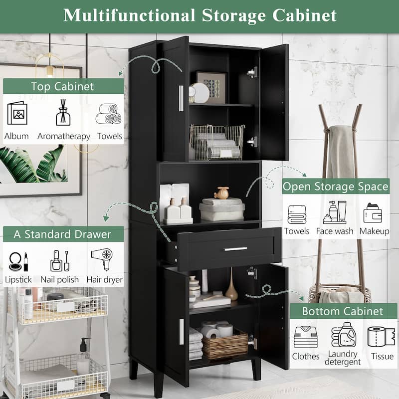 70.9" Tall Storage Cabinet - 4 Soft-Close Doors, 1 Drawer & 2 Adjustable Shelves. Perfect for Bathroom, Laundry or Living Room.