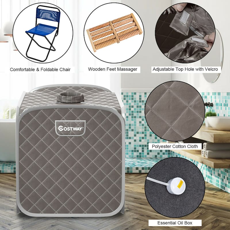 Costway Portable 2L Steam Sauna Spa Tent with Chair Grey/Black/Coffee