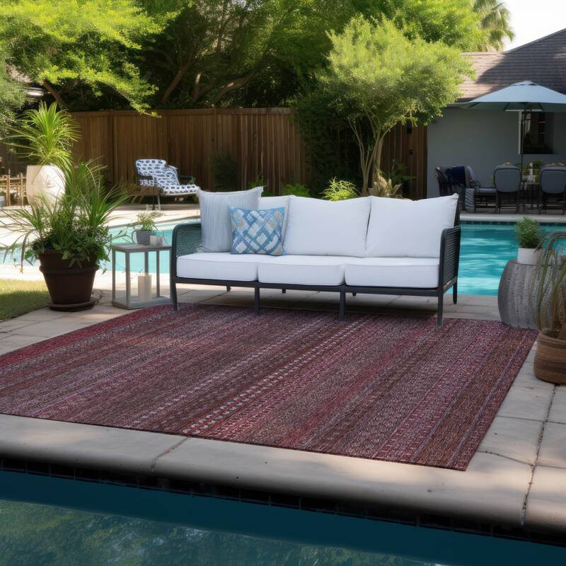 Alvaso Stripe Weather Resistant Blended Style Outdoor Rug