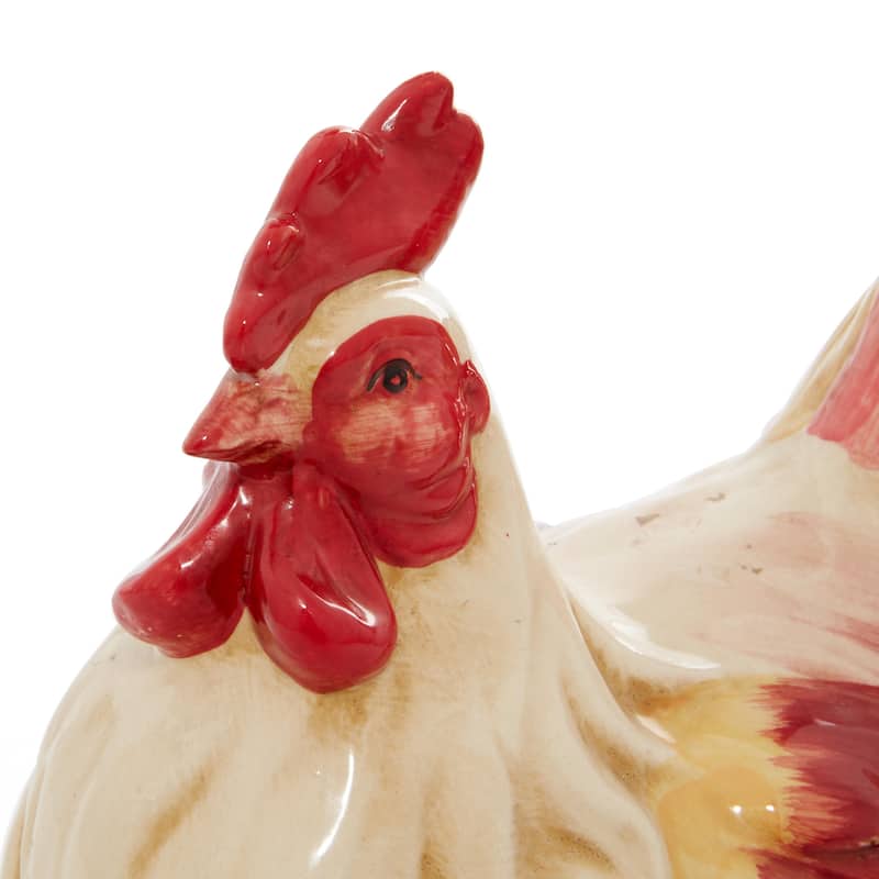 Ceramic Rooster Indoor Outdoor Garden Sculpture - Red - Roche River Decor
