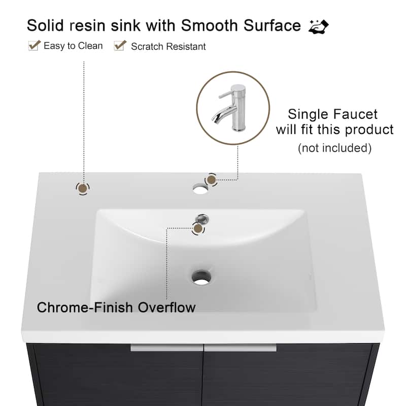 Malwee 24"/30" Floating Bathroom Vanity, Modern Wall Mounted Bathroom Vanity with Resin Sink and Soft Close Door