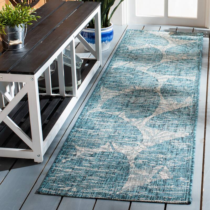 SAFAVIEH Courtyard Frouk Indoor/ Outdoor Waterproof Patio Backyard Rug - 2'3" x 8' Runner - Grey/Aqua