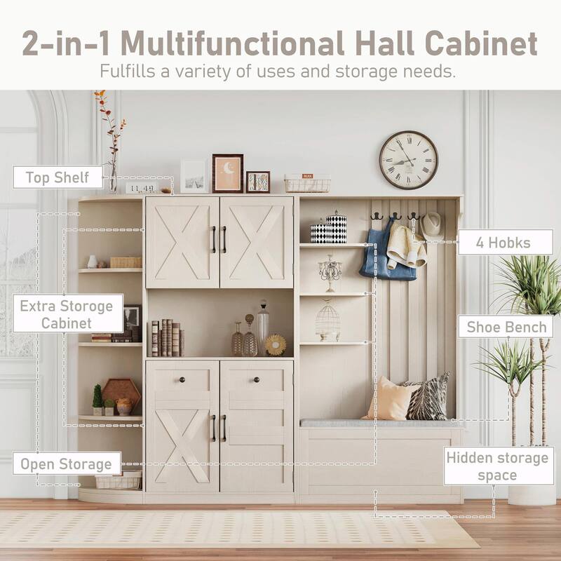 Multifunctional Left-Right Combination Hall Cabinet with Storage and 4 Hooks