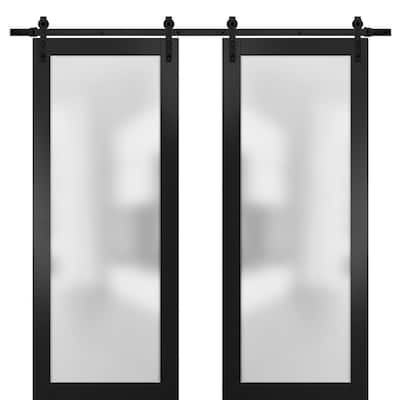 Sturdy Double Barn Door Frosted Glass / Planum 2102 Black Matte
