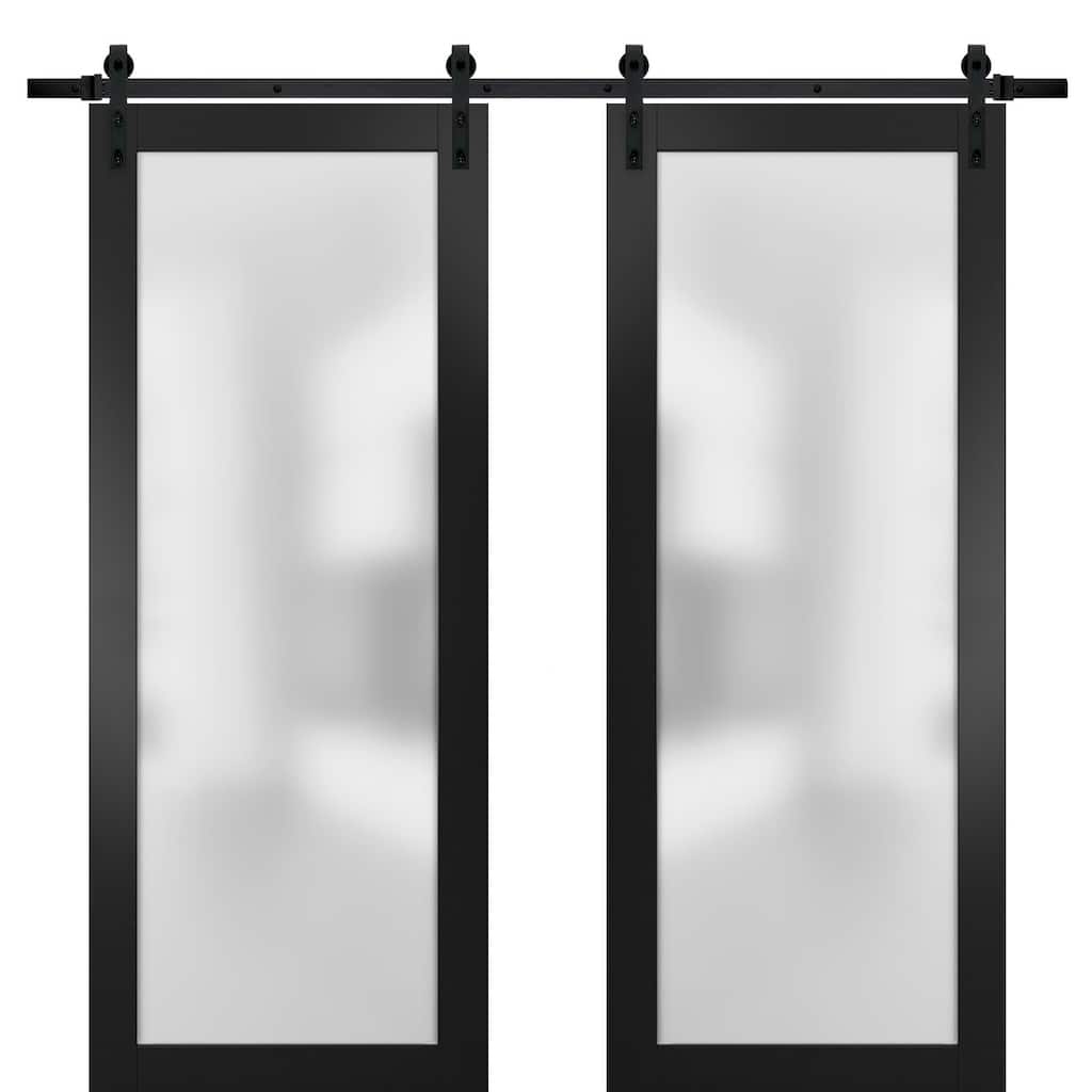 Sturdy Double Barn Door Frosted Glass / Planum 2102 Black Matte