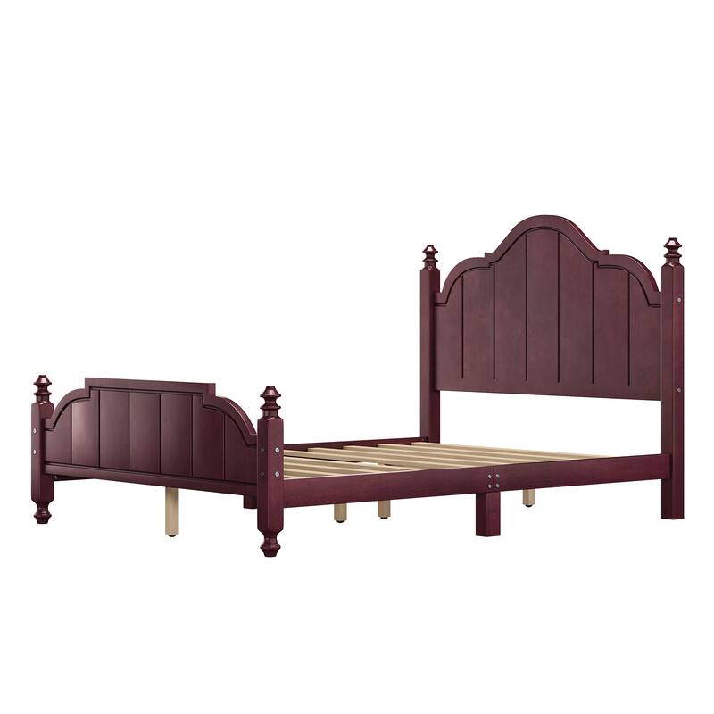 Roomfitters Wood Platform Bed Frame with Curved Headboard, Vintage Style Slat Support, No Box Spring Required