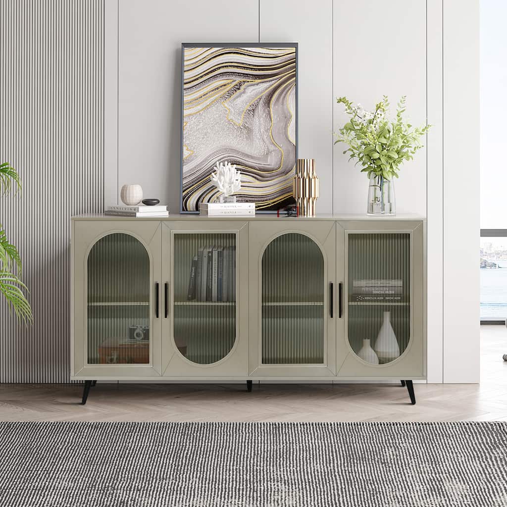 Retro TV Stand, Multifunctional Storage Cabinet, for 65+ Inch TVs with Adjustable Shelves, for Living Rooms