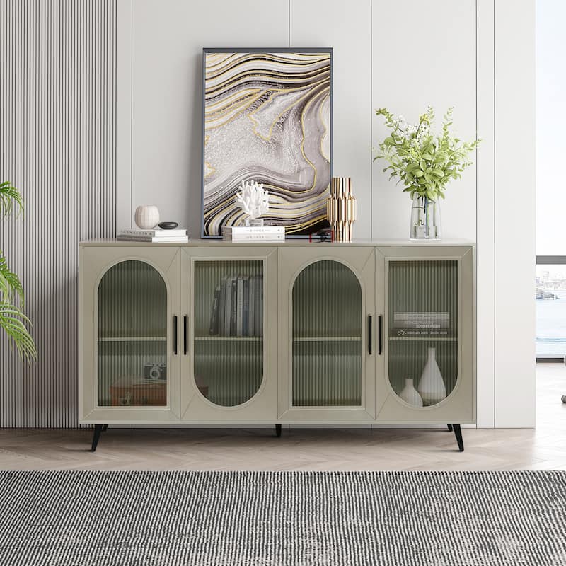 Wood TV Stand with Storage Cabinet - Antique Gold