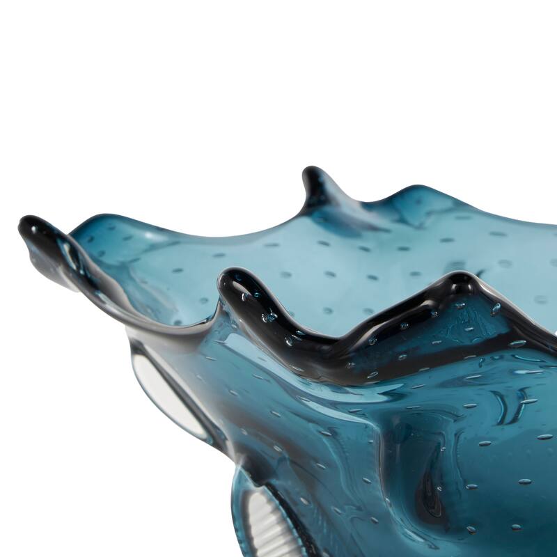 Dark Blue Glass Tulip Shaped Ombre Abstract Decorative Decorative Bowl with Bubble Texturing
