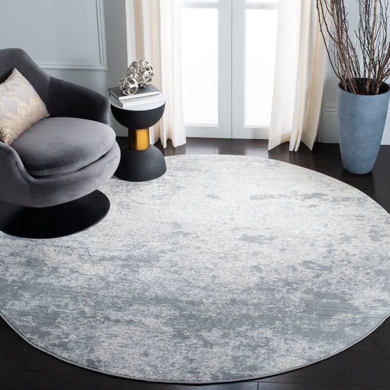 SAFAVIEH Brentwood Malissie Modern Abstract Rug - 4' Round - Grey/Ivory