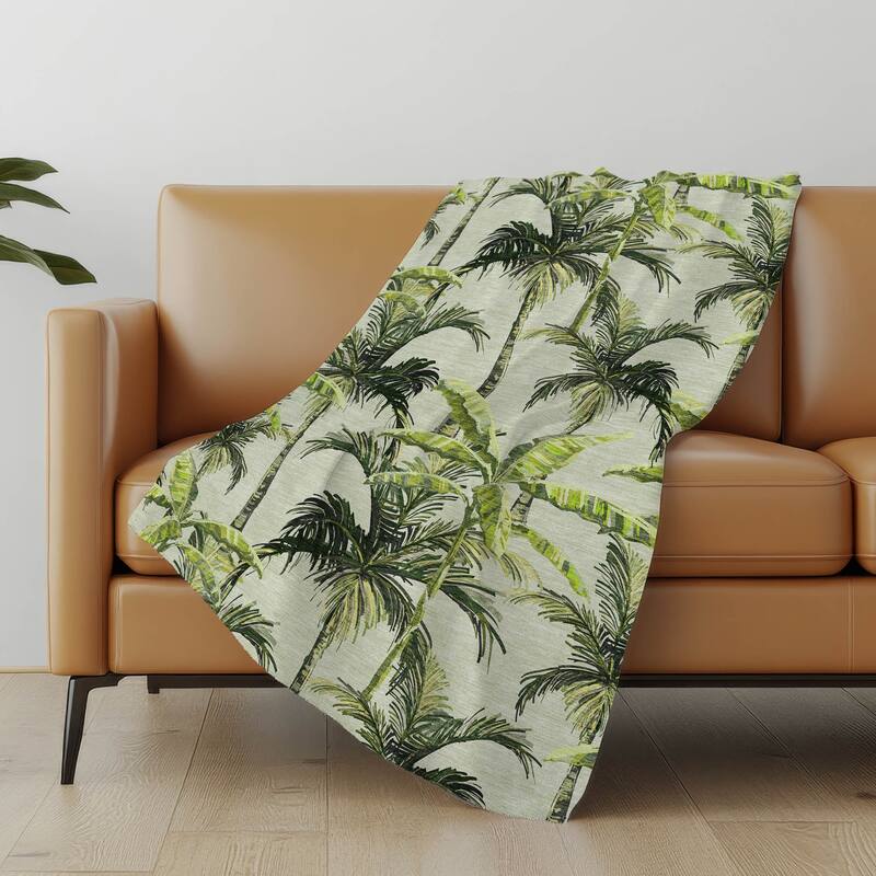 Premium Machine Washable ASB205 Palm Tree Sherpa Throw Blanket - Green - 4'2" x 5'10"