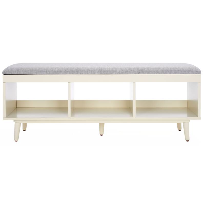 SAFAVIEH Cricket Mid-Century Modern Open Shelf Storage Bench with Cushion