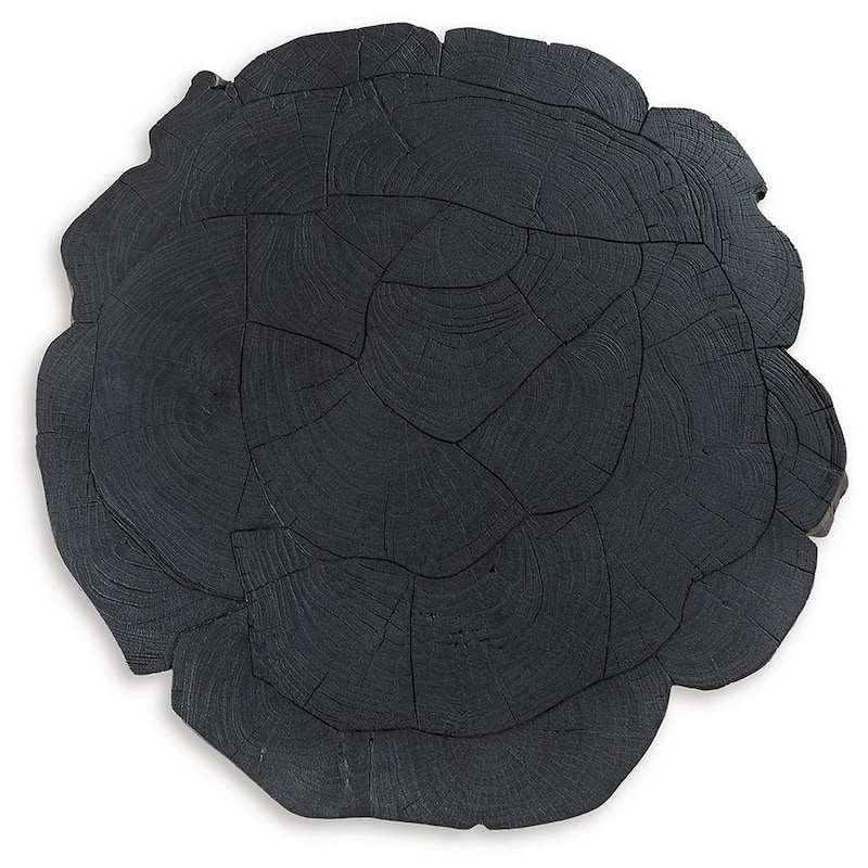 Wim Coffee Table, Live Edge Black Acacia Wood, Metal, Round 42 Inch